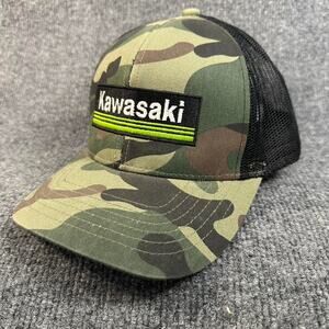 Kawasaki Men’s Forest Camo Mesh SnapBack Hat Adjustable Unisex Off-road Hat OSFM